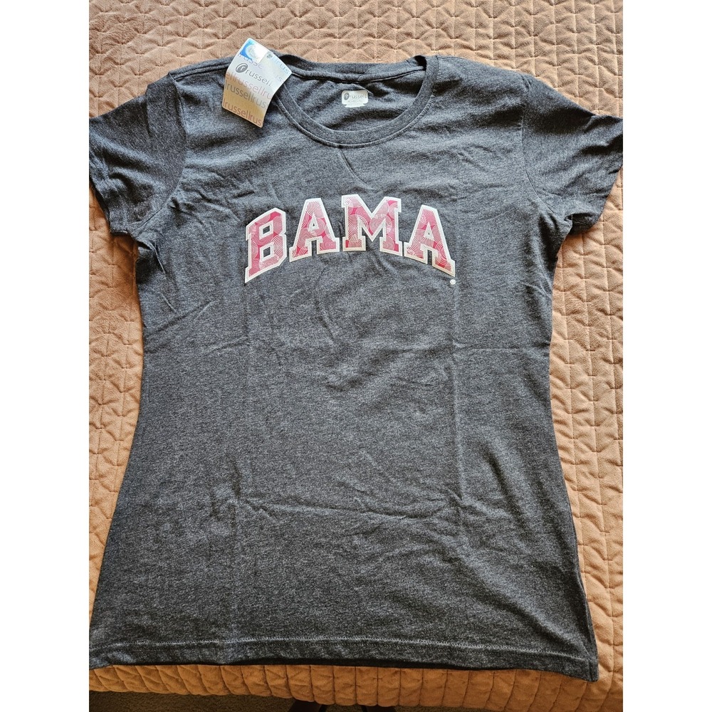 NWT Russell BAMA Applique Woman's Gray Short Sleeve T-Shirt (RUNS SM.), Size XL